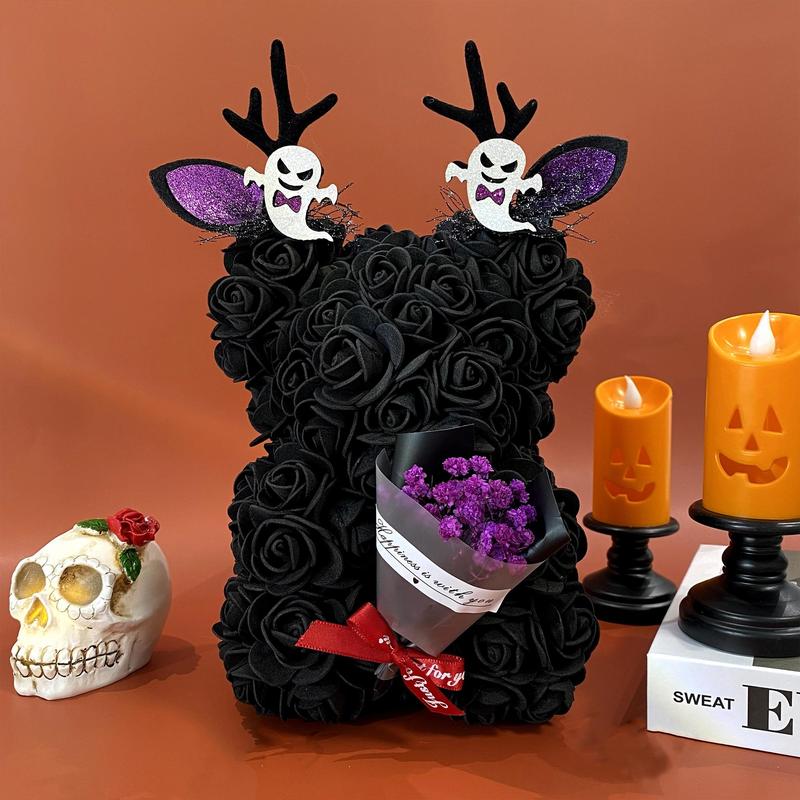 Christmas Themed Artificial Rose Bear, 1 Count Cute Artificial Flower with Accessories, Party Gift and Supplies, Halloween