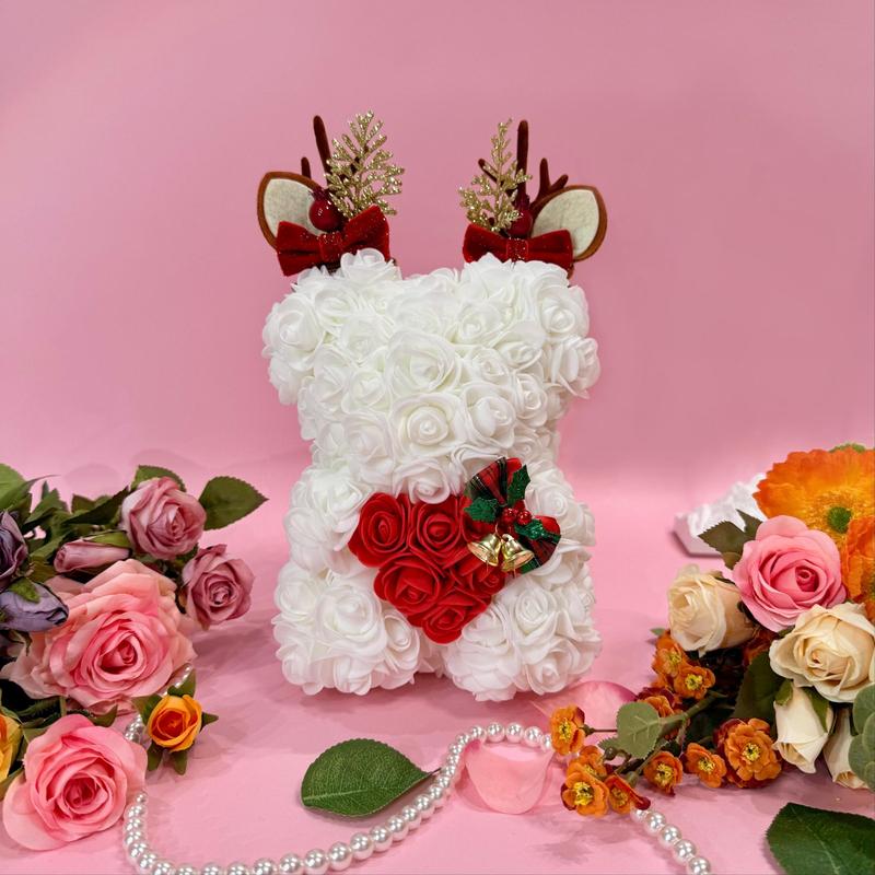 Christmas Themed Artificial Rose Bear, 1 Count Cute Artificial Flower with Accessories, Party Gift and Supplies, Halloween