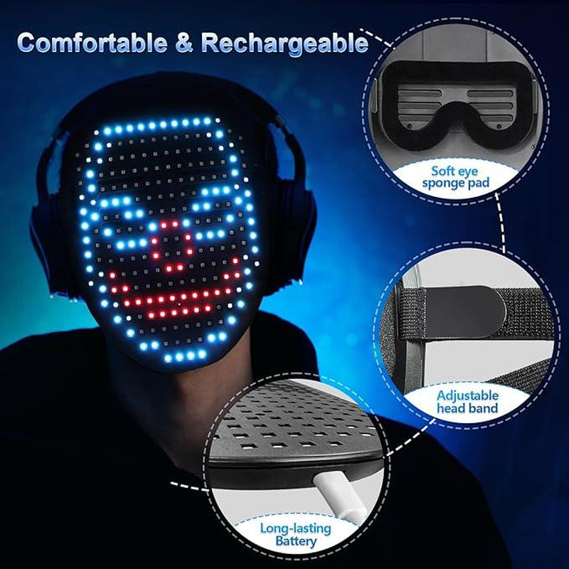 Westdeer 2025 New Halloween LED Mask,Light up Mask with Gesture Sensing, Color-Changing Mask with 50 Built-In Styles,The Perfect Gift for Someone Special, Scary LED Skeleton Mask,Glow in the Dark Mask for Halloween Costume Party