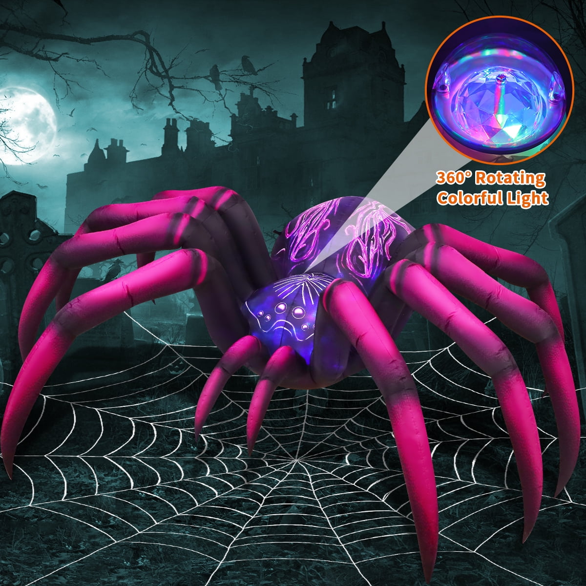 Halloween Inflatables 9 FT Inflatable Spider with Built-In LED Lights, Giant Spider Inflatable Halloween Blow up Spider, Outdoor Halloween Decorations Spider Blow up for Halloween Holiday Party