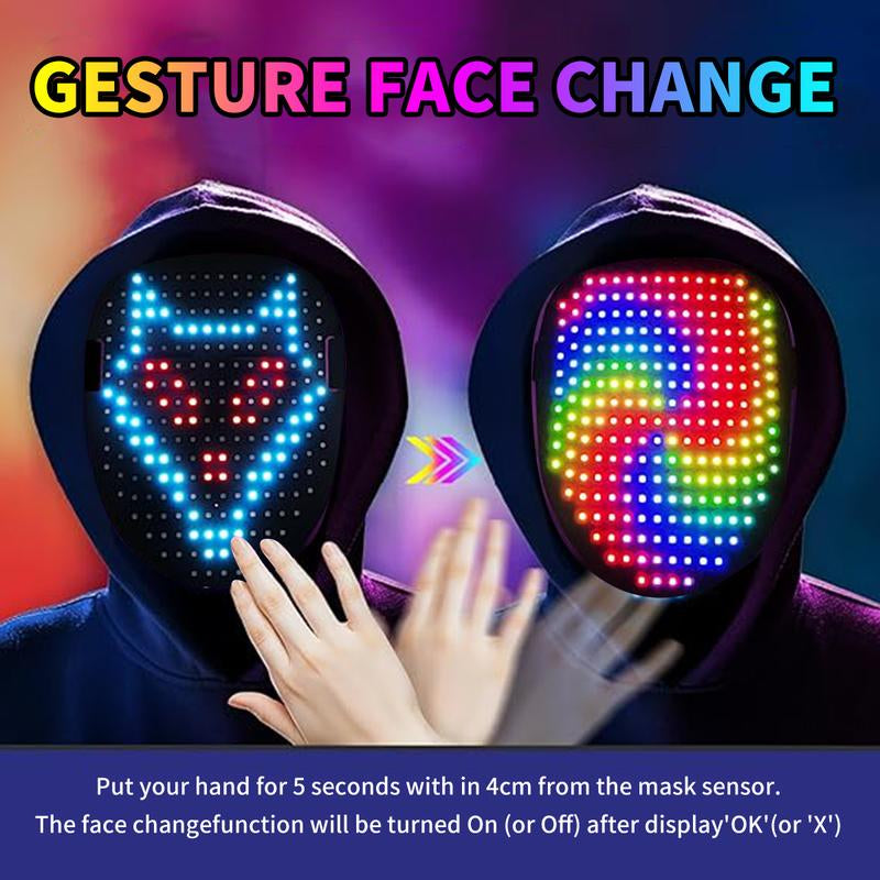 Westdeer 2025 New Halloween LED Mask,Light up Mask with Gesture Sensing, Color-Changing Mask with 50 Built-In Styles,The Perfect Gift for Someone Special, Scary LED Skeleton Mask,Glow in the Dark Mask for Halloween Costume Party