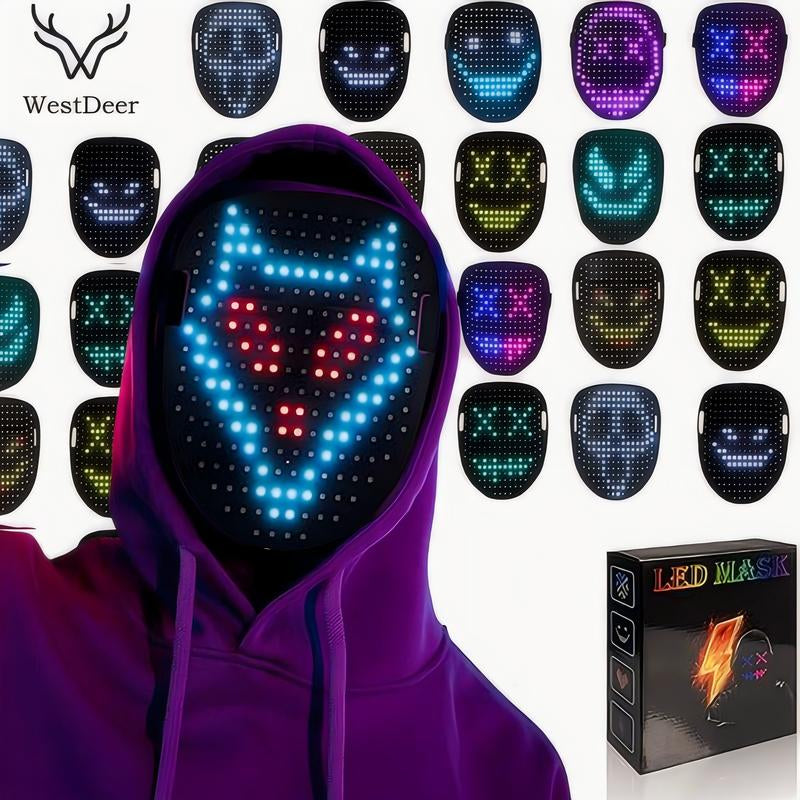 Westdeer 2025 New Halloween LED Mask,Light up Mask with Gesture Sensing, Color-Changing Mask with 50 Built-In Styles,The Perfect Gift for Someone Special, Scary LED Skeleton Mask,Glow in the Dark Mask for Halloween Costume Party