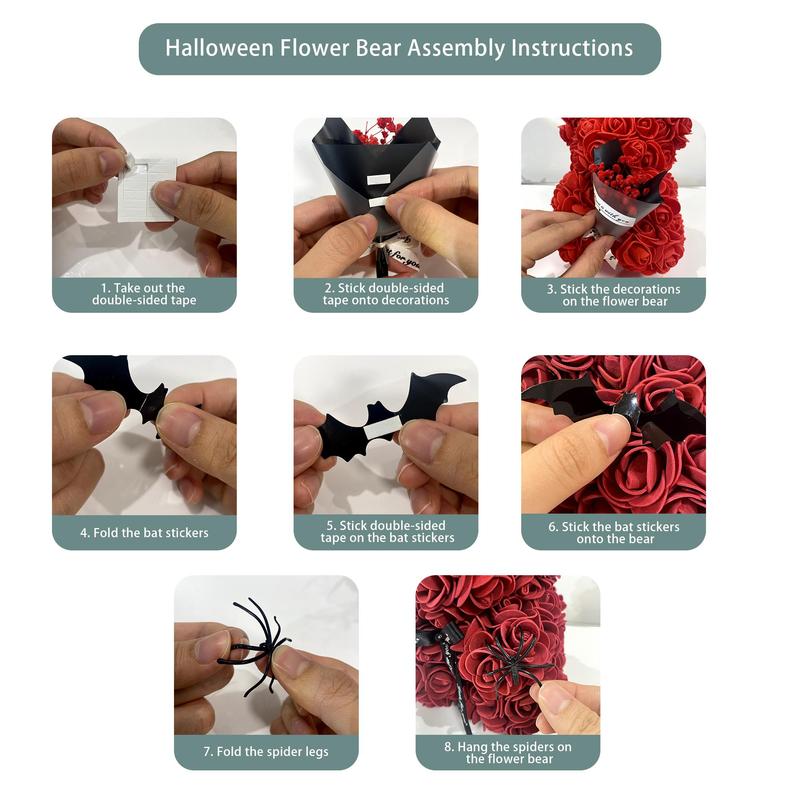 Christmas Themed Artificial Rose Bear, 1 Count Cute Artificial Flower with Accessories, Party Gift and Supplies, Halloween