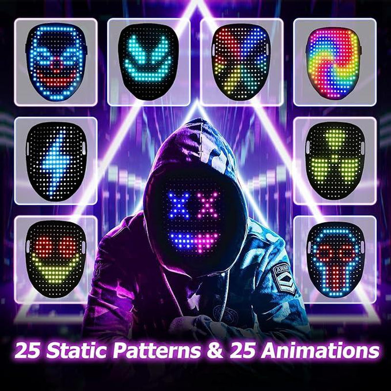 Westdeer 2025 New Halloween LED Mask,Light up Mask with Gesture Sensing, Color-Changing Mask with 50 Built-In Styles,The Perfect Gift for Someone Special, Scary LED Skeleton Mask,Glow in the Dark Mask for Halloween Costume Party