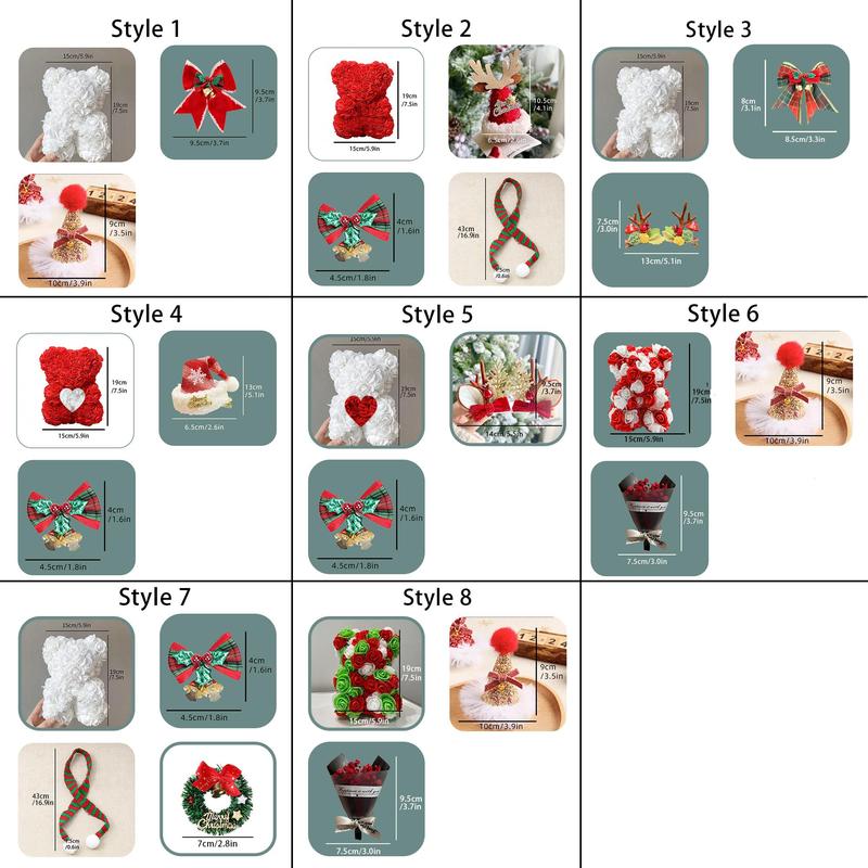 Christmas Themed Artificial Rose Bear, 1 Count Cute Artificial Flower with Accessories, Party Gift and Supplies, Halloween