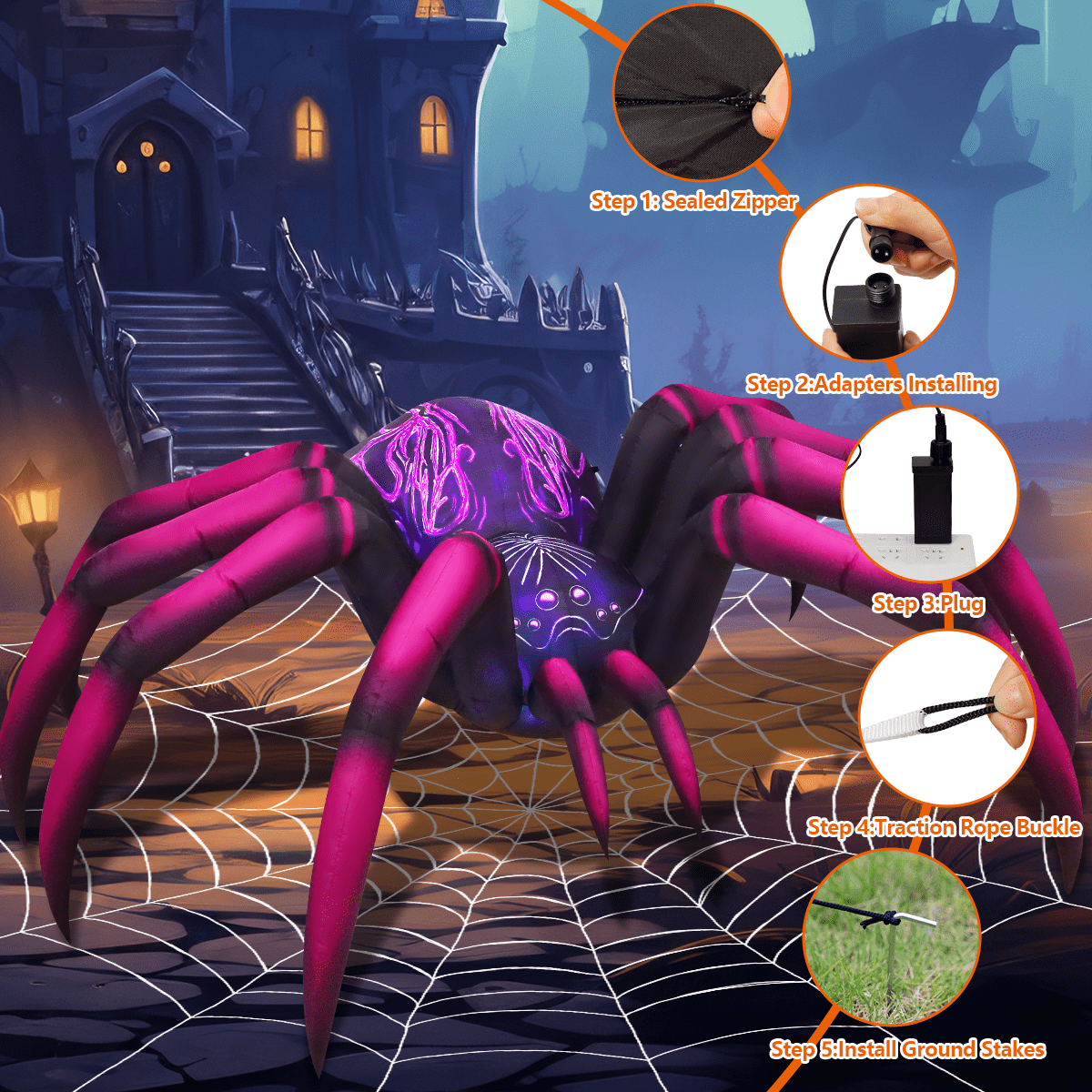 Halloween Inflatables 9 FT Inflatable Spider with Built-In LED Lights, Giant Spider Inflatable Halloween Blow up Spider, Outdoor Halloween Decorations Spider Blow up for Halloween Holiday Party