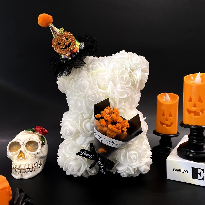 Christmas Themed Artificial Rose Bear, 1 Count Cute Artificial Flower with Accessories, Party Gift and Supplies, Halloween