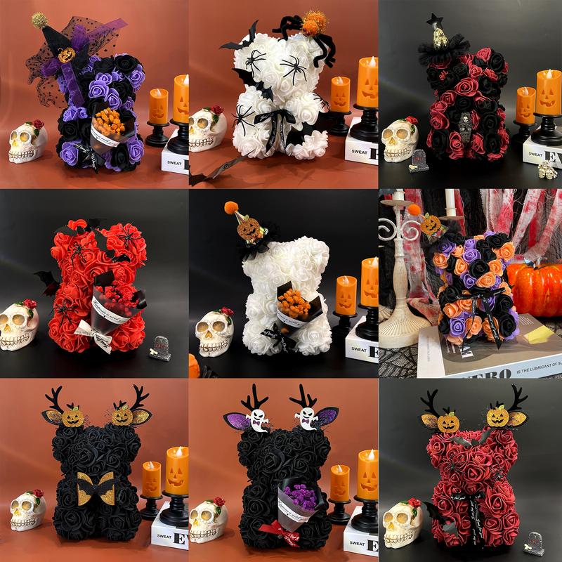 Christmas Themed Artificial Rose Bear, 1 Count Cute Artificial Flower with Accessories, Party Gift and Supplies, Halloween