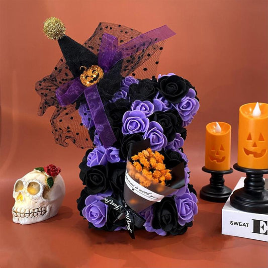 Christmas Themed Artificial Rose Bear, 1 Count Cute Artificial Flower with Accessories, Party Gift and Supplies, Halloween